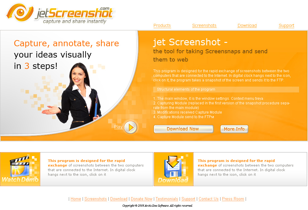 Дизайн сайта для Jet Screenshot: Главная страница
