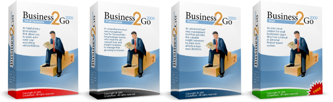 Set of boxshots for different editions of Business2Go