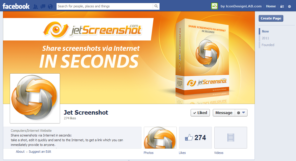 Дизайн страницы Facebook для Jet Screenshot