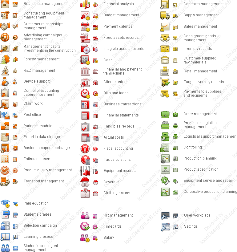Дизайн иконок для панели инструментов Галактика ERP